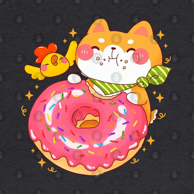 Shiba Inu Eating Giant Donut by Nas.ArtSpace